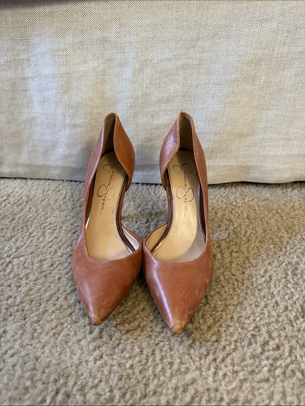 Jessica Simpson Tan Leather Pointed-Toe Pumps